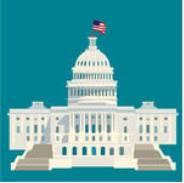 United States Capitol symbol of America architecture white house building vector cartoon graphics American USA us flag on the building